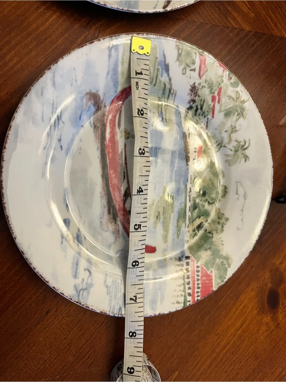 Pier One Destination 7 1/2” salad/dessert plates Set of 4, Red & Blue Accents